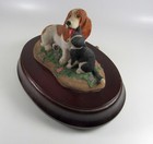 Very Rare Charmstone Marv-art Earl Sherwan Basset With Kitty Music Box Ooak