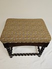 Vintage French Baroque Style Upholstered Walnut Stool Carved Barley Twist Legs