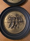2 Vtg Elpec England Brass Relief Wall Plates  Black gold Dutch Scenes  11 25   euc