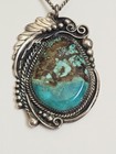 Vintage Native American Navajo Signed Large Sterling Silver Turquoise Necklace