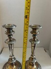 Antique Pair Of Silver Plate 11 Inch Pedestal Candlesticks 