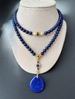 Old-mine High-end Lapis Lazuli With Gold Accents Silver 108 Necklace-8mm Beads