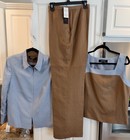 Nwt Kasper 3pc Pant Suit Women   s Top   Jacket 14 - Pants 16 Lt  Blue   Lt Brown