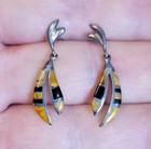 Vintage Navajo Jasper Tigers Eye Onyx Inlay Native American Post Dangle Earrings