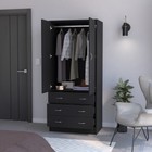 Wardrobe Wood Armoire Closet W led Light  Hanging Rail Cabinet Storage Organizer
