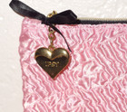 Ipsy Textured Pink Satin Makeup Bag Gold Heart Zip Pull   Half Caked Bronzer