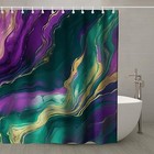 Purple Green Marble Shower Curtain Sets Gold Stripes Marble Abstract Texture 