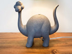 Vintage Whimsical Gray Brontosaurus Dinosaur Table Lamp With Lime Green Pleated
