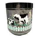 Vintage Clear Jar Black White Cows Plastic Screw On Lids Farmhouse Cottage Core