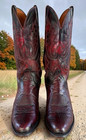Lucchese N9580 Men   s 9 D Black Cherry Smooth Ostrich    embroidered Cowboy Boots