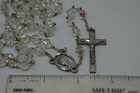 Pewter Crystal Rosary Necklace Silver Crucifix Virgin Mary Medal 20in