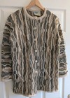 Vintage Limnos Australia Pure Wool 3d Knit Cardigan Beige Grey Coogi Style Med
