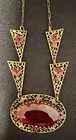Antique Art Deco Czech Red Glass   Enamel Necklace Circa 1910- 30 Fabulous 