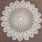 31in Vintage Cotton Hand Crochet Lace Flower Tablecloth Doily Round Table Topper