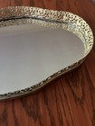 Vintage Hollywood Regency Mirrored Vanity Tray Gold Tone  Filigree Oval 14   x9   