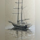 Ship Seascape Charcoal Pastel Painting Original Handmade Nautical Artwork