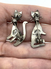 Vintage 1950s Mixed Metal Metales Mexico Cat Pin Brooch Turquoise Castillo Taxco