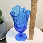 Vintage Fenton Colonial Blue Glass Thumbprint Handkerchief Swung Vase