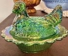 Mosser Hen On Nest Mini Salt Cellar- Hunter Green Carnival - Mosser Glass  Usa