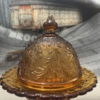 Vintage Amber Glass Indiana Glass Sandwich Pattern Covered Butter Cheese Dish
