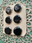 Vintage Set 6 Black Glass Button W silver Luster Edge Shank Buttons 1 1 8  Round