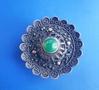 Vintage Silver Tone Pill Trinket Box With  Green Stone