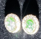 Vintage Weiss Green   White Rhinestone Clip On Earrings