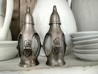Pair Set Vintage Glass Interior Pewter Salt   Pepper Shakers Mcm Antique Shaker