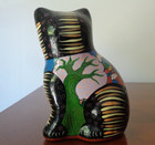Talavera Mexican Hand Painted Folk Art Pottery Colorful Scenes Cat Figurine 5 5 