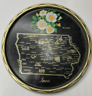 Vintage Iowa State Metal Tin Tray Souvenir Painted Black And Gold Plate 11in
