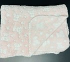 Ale Hop Pink Baby Blanket Embossed White Bears   Stars Plush Soft Security Lovey