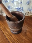 Nice  Huge  Antique Primitive 19th C Wooden Mortar   Pestle Apothecary Patina