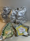 Lot Of 5 Vintage Wilton Cake Pans  Barney Big Bird  Dino  Teddy Bear Star