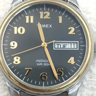 Timex Charles Street Men Watch 35mm Black Dial Two Tone Stretch Indiglo Day Date