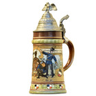 Mettlach Beer Stein Germany Antique 1895 - Soldiers And Tomcat  2030