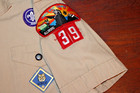 Boy Scouts Of America Bsa Youth Shirt Tan Large Sewn Patches Short Sleeve