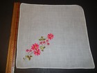 Vintage Embroidered Flowers Ladies Handkerchief Hanky Pink Floral