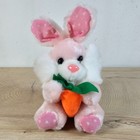Vintage Bunny Rabbit Plush Stuffed Toy Pink Holding Carrot Hearts Easter 6 