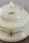 Vintage Cream Plastic Powder Puff Music Box With Lid Painted Roses Vanity