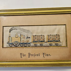 Antique Silk Woven Stevengraph Steam Train Framed W Package Cover On Back
