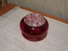 Vintage Glass  flowerlite  Flower Frog Bowl Ruby  Red 3-footed Clear Lid