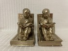 Htf Set X2 Pm Craftsman Brass Bookends Asian Child Reading Book Ends Chinese Usa