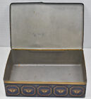 Vintage Metal Tin Hinged Box With Geometric Blue Design