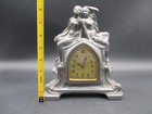 Antique Art Nouveau Deco American Cast Metal Mantle Clock Figural Nude Lady