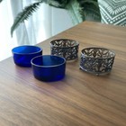 Cobalt   Silver Salt Cellars Or Dips Antique Set Of 2