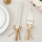 Juvale Wedding Decor Rustic Cake Knife Server Set Champagne Flutes - Brown Wood