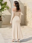 Beige Party Dress Formal Mesh Woman   s Medium Long Sleeve