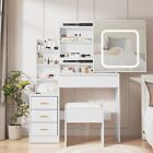 Vanity Desk Makeup Dressing Table Set W  4 Drawers Sliding Mirror And Led Lights