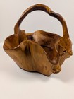 Stunning Hand Crafted Live Edge Burl Wood Basket W handle 13  X 10  X 10  High