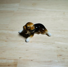 Porcelain Miniature Beagle Puppy Dog Brown White Laying Down Figurine